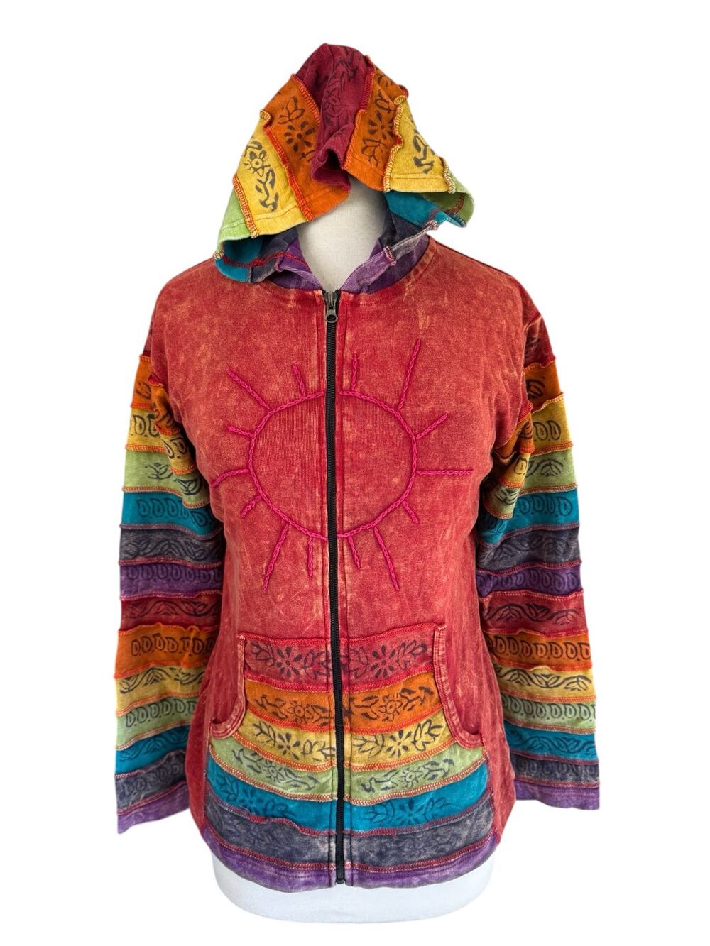 Rainbow Boho Hippie Hoodie Size Small Medium Adult Full Zip Greater Good Network